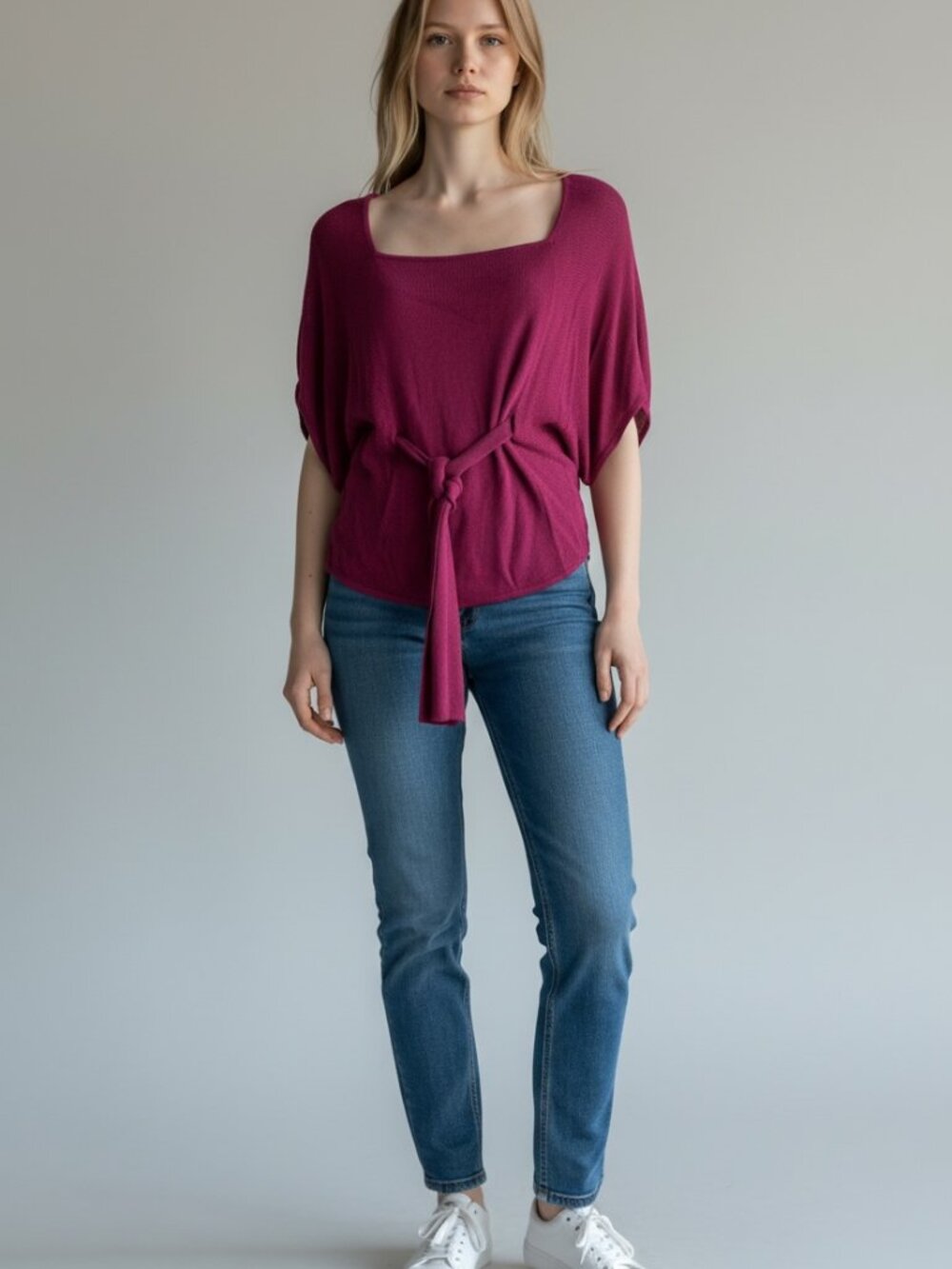 Ted Baker London Burgundy Magenta Tie Waist Batwing Sweater Top Size 1